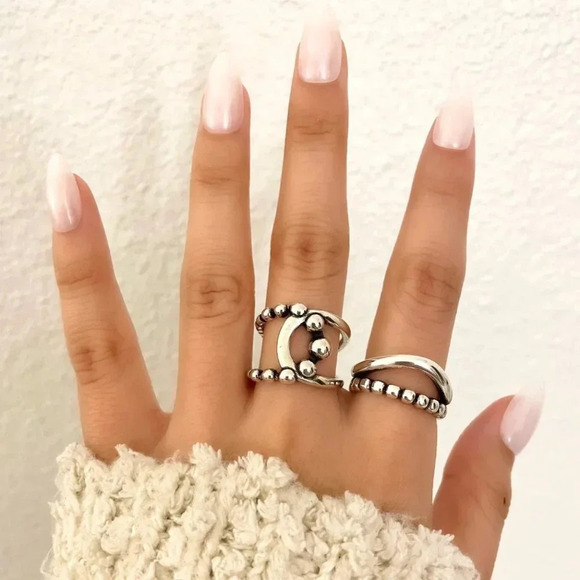 925 Sterling Silver Chunky Beaded Ring Large Bold Statement Ring - Picture 2 of 4